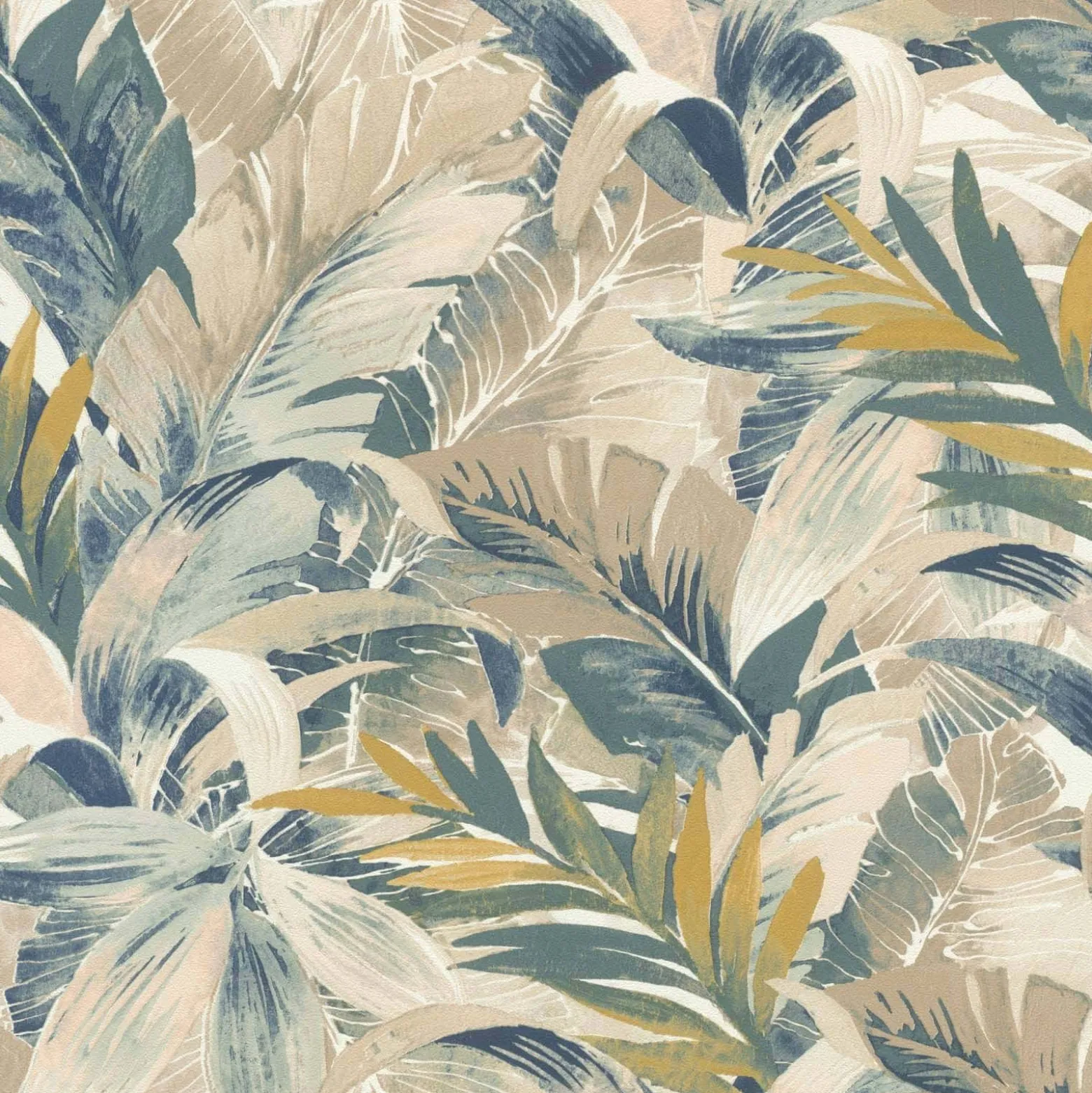 Vliestapete Rasch Blätter Palmen Beige Blau Grün 865202
