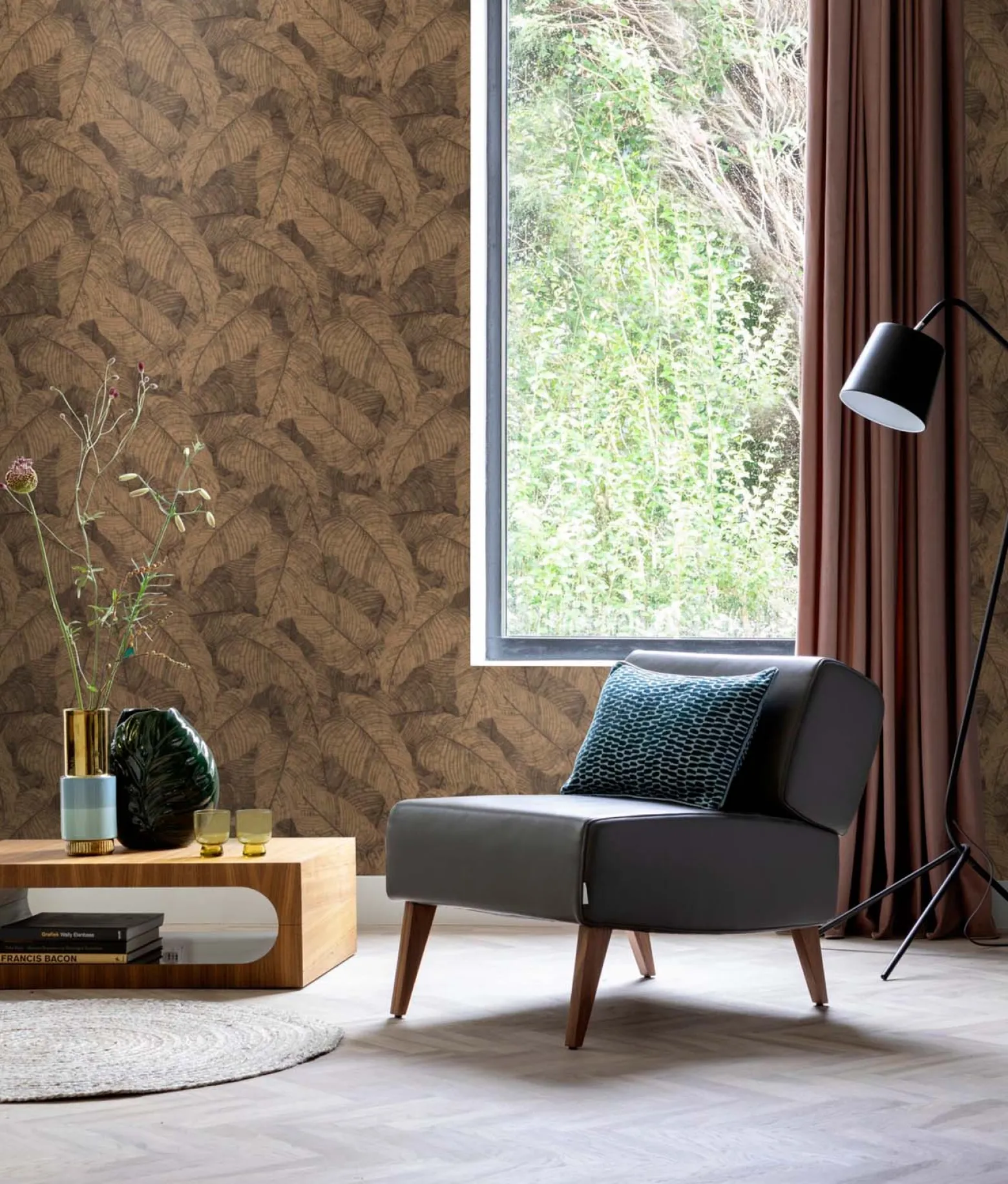 Vliestapete Rasch Blätter Schwarz Gold Metallic 720570
