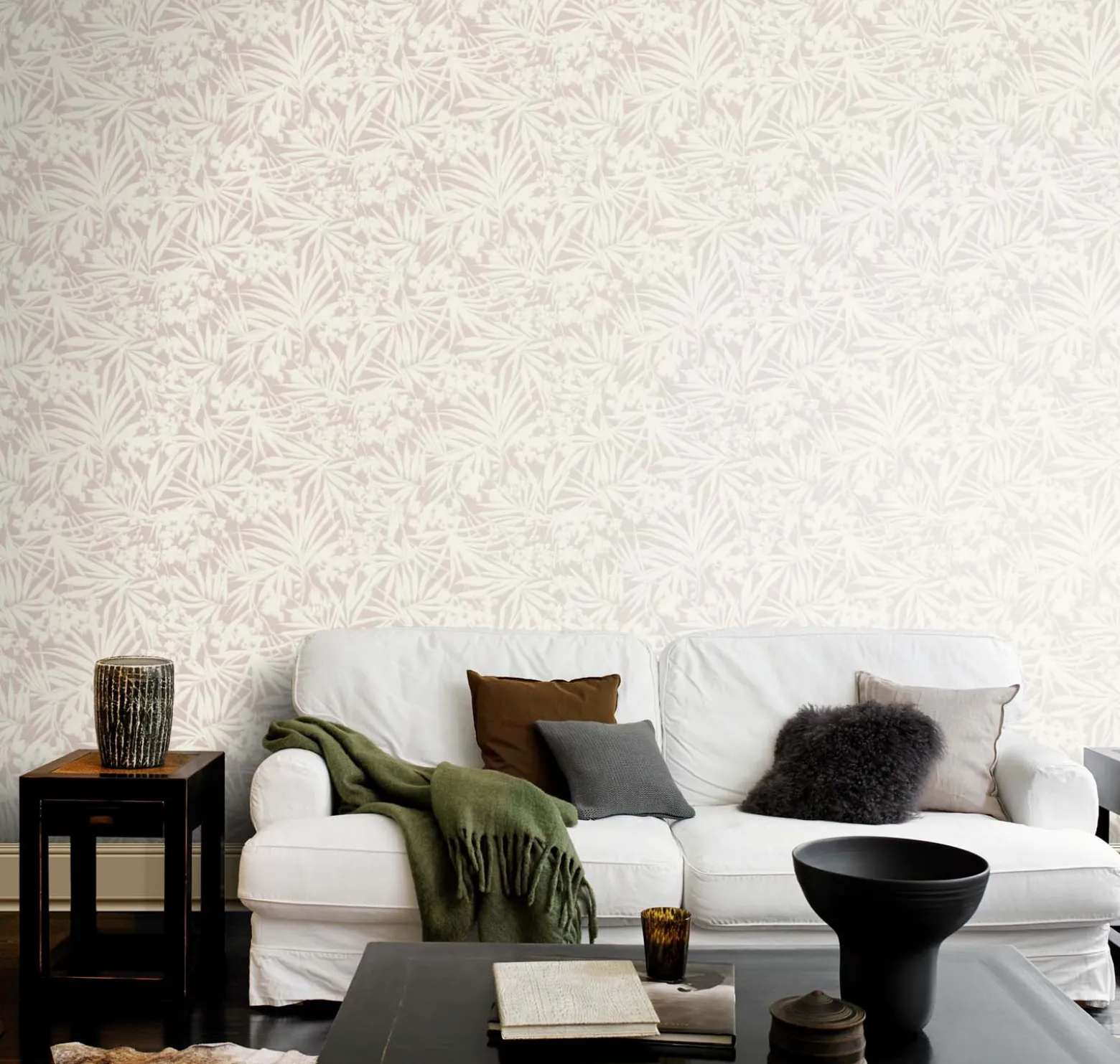 Vliestapete Rasch Blätter Tropisch Grau Creme 330304