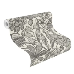 Vliestapete Rasch Blumen Blätter Weiß Schwarz 555325