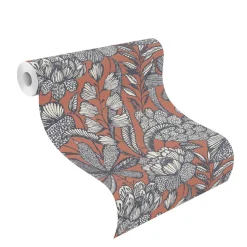 Vliestapete Rasch Blumen Blätter Orange Blau 555370