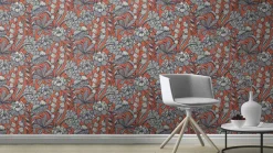 Vliestapete Rasch Blumen Blätter Orange Blau 555370