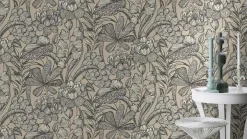 Vliestapete Rasch Blumen Blätter Beige Schwarz 555332