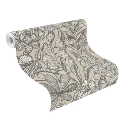 Vliestapete Rasch Blumen Blätter Beige Schwarz 555332