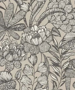 Vliestapete Rasch Blumen Blätter Beige Schwarz 555332
