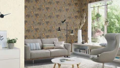Vliestapete 538229 Rasch Blumen Grau Gelb