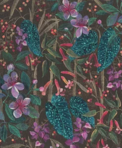 Vliestapete 538236 Rasch Blumen Schwarz Lila