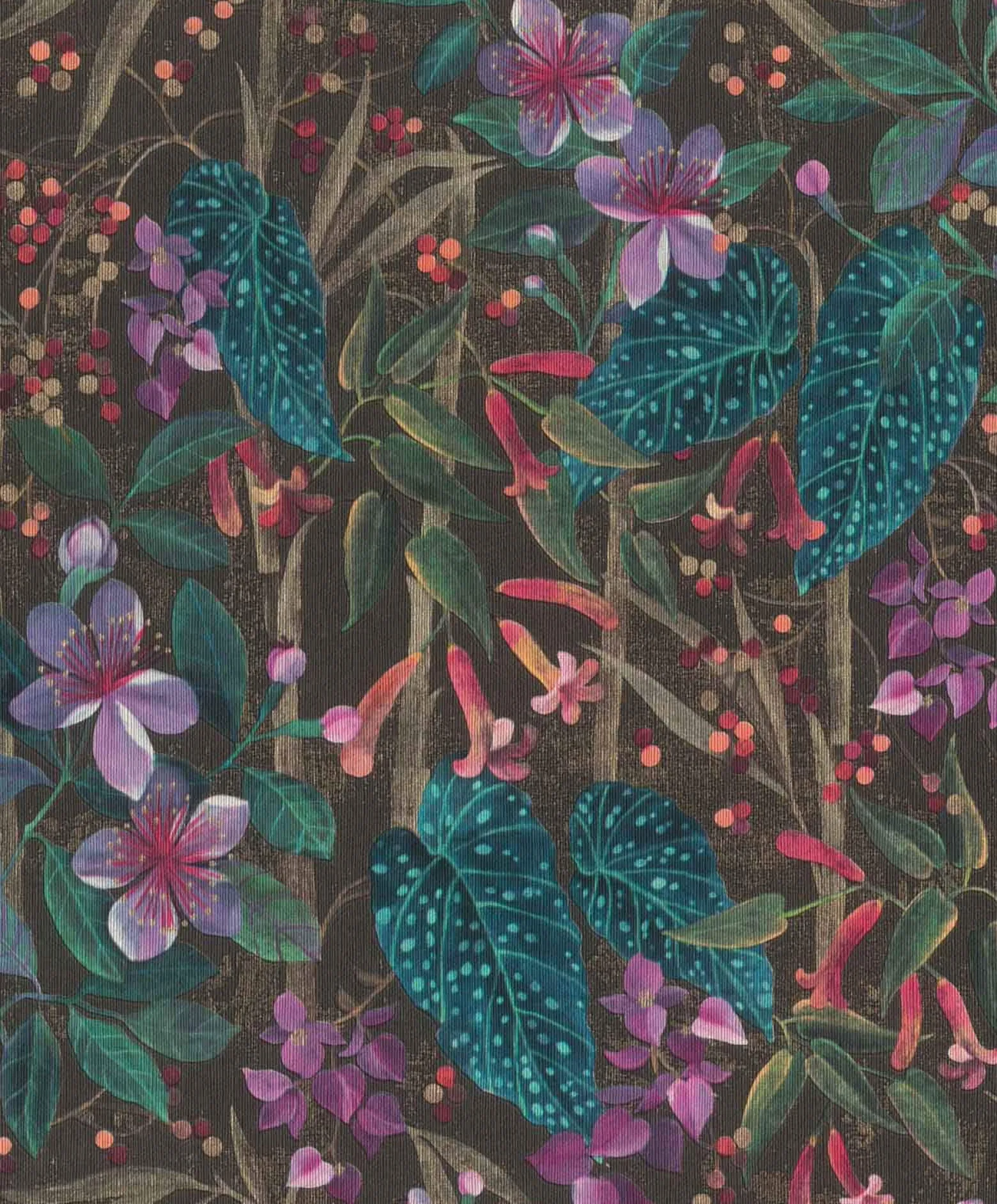 Vliestapete 538236 Rasch Blumen Schwarz Lila