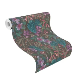 Vliestapete 538236 Rasch Blumen Schwarz Lila