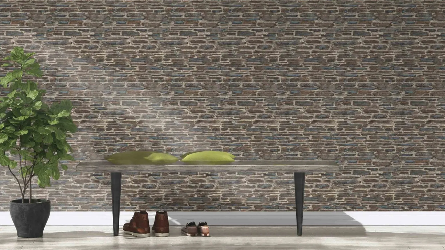 Vliestapete Rasch 3D Steinmauer braun blau 863420