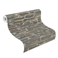 Vliestapete Rasch 3D Steinmauer braun blau 863420