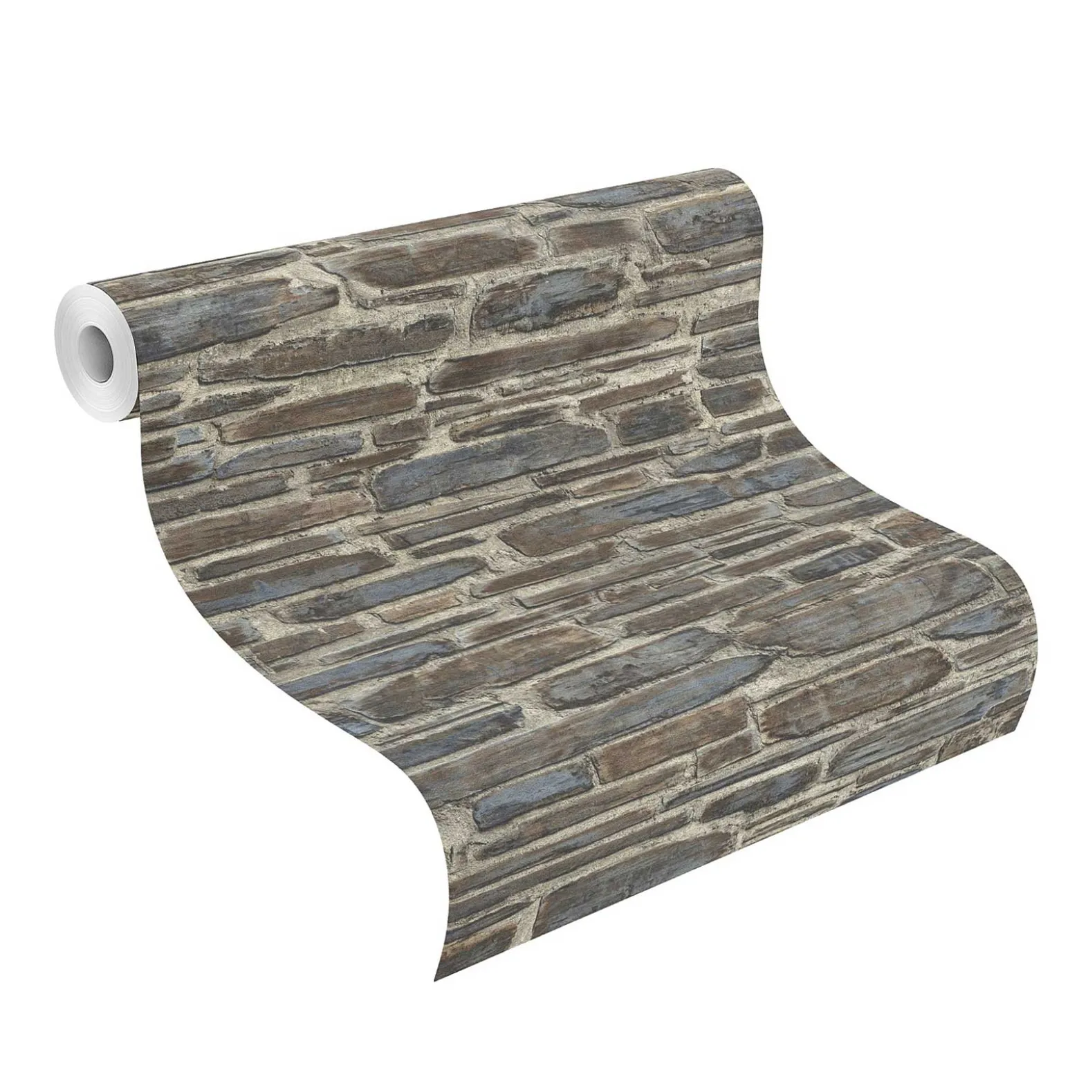 Vliestapete Rasch 3D Steinmauer braun blau 863420