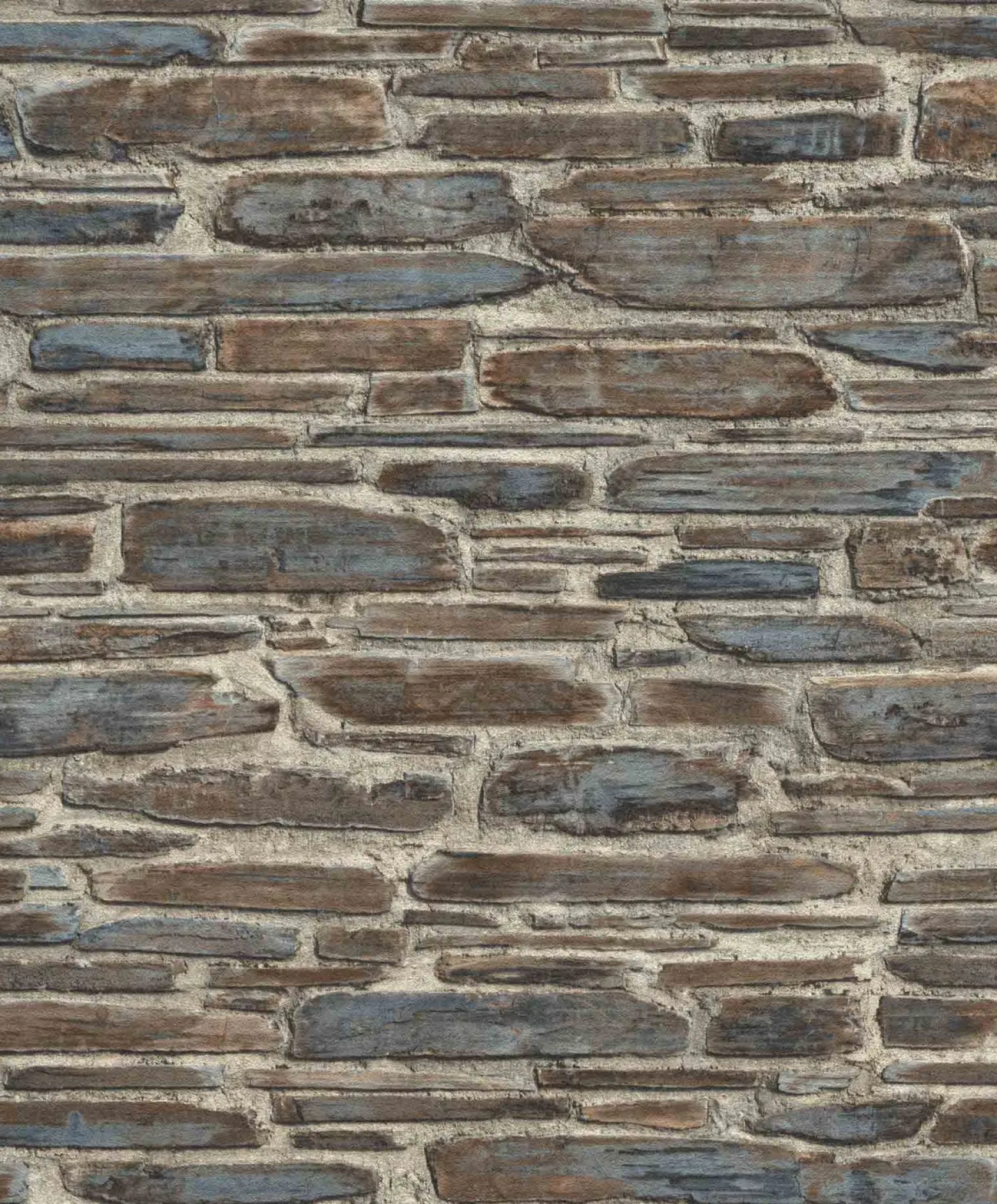 Vliestapete Rasch 3D Steinmauer braun blau 863420