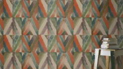 Vliestapete Rasch Ethno Raute grün beige orange 704068