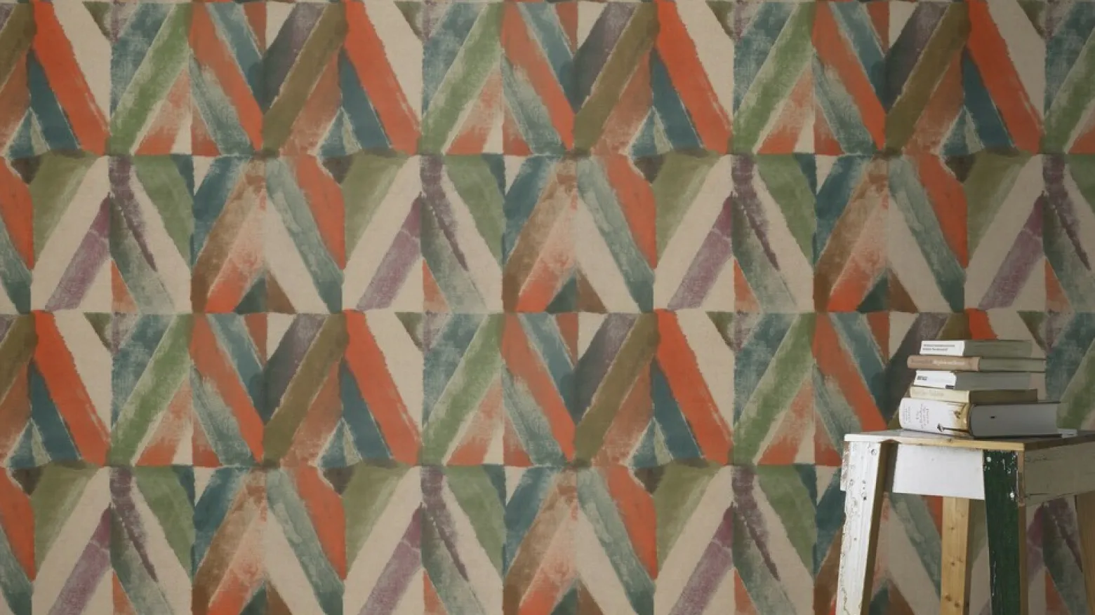 Vliestapete Rasch Ethno Raute grün beige orange 704068