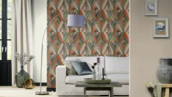 Vliestapete Rasch Ethno Raute grün beige orange 704068