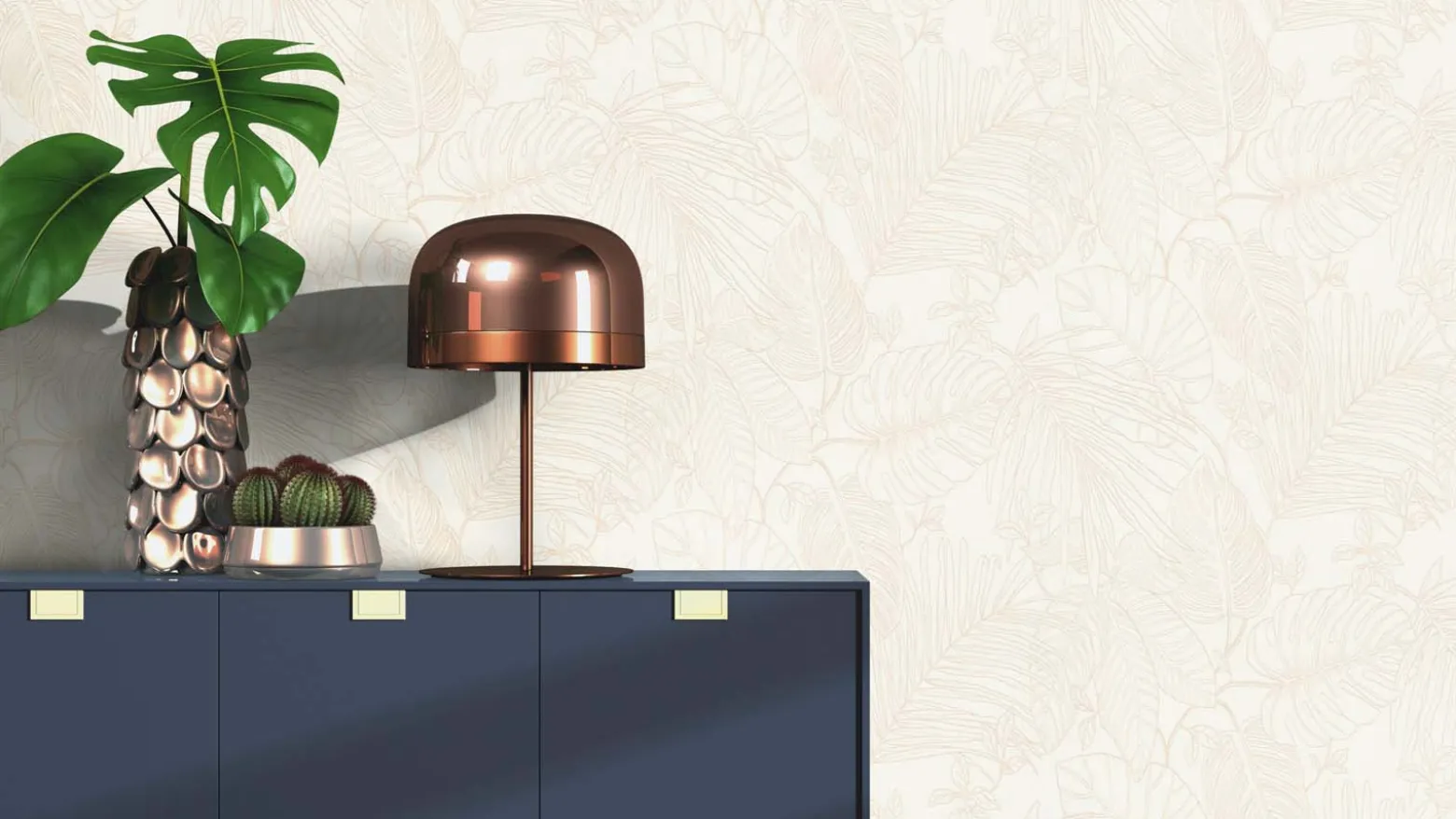 Vliestapete Rasch Farne Blätter Weiß Beige 690804