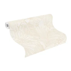 Vliestapete Rasch Farne Blätter Weiß Beige 690804