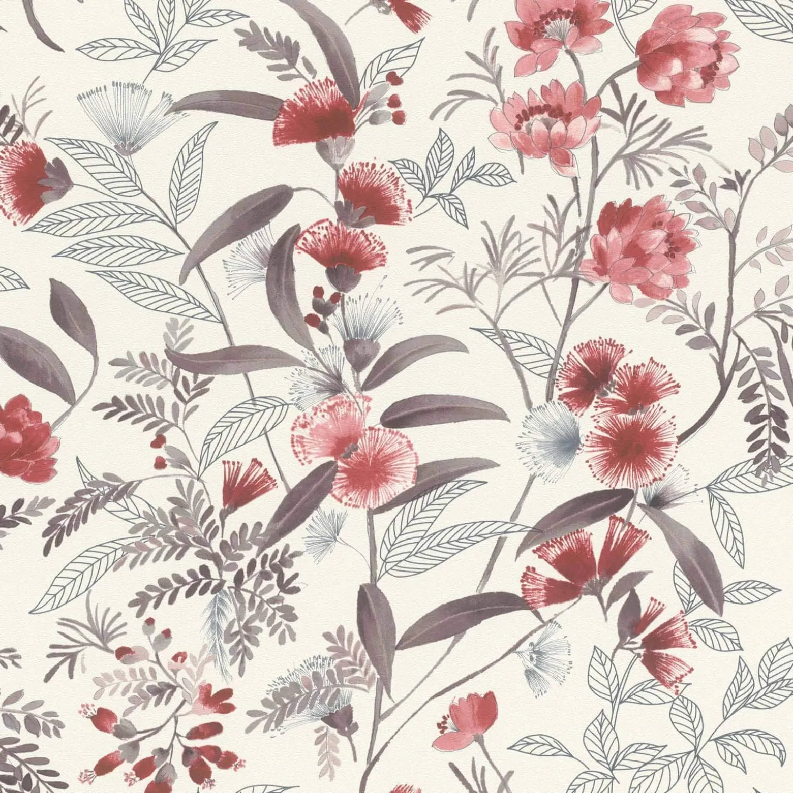 Vliestapete Rasch Floral Aquarell Weiß Rot 869118