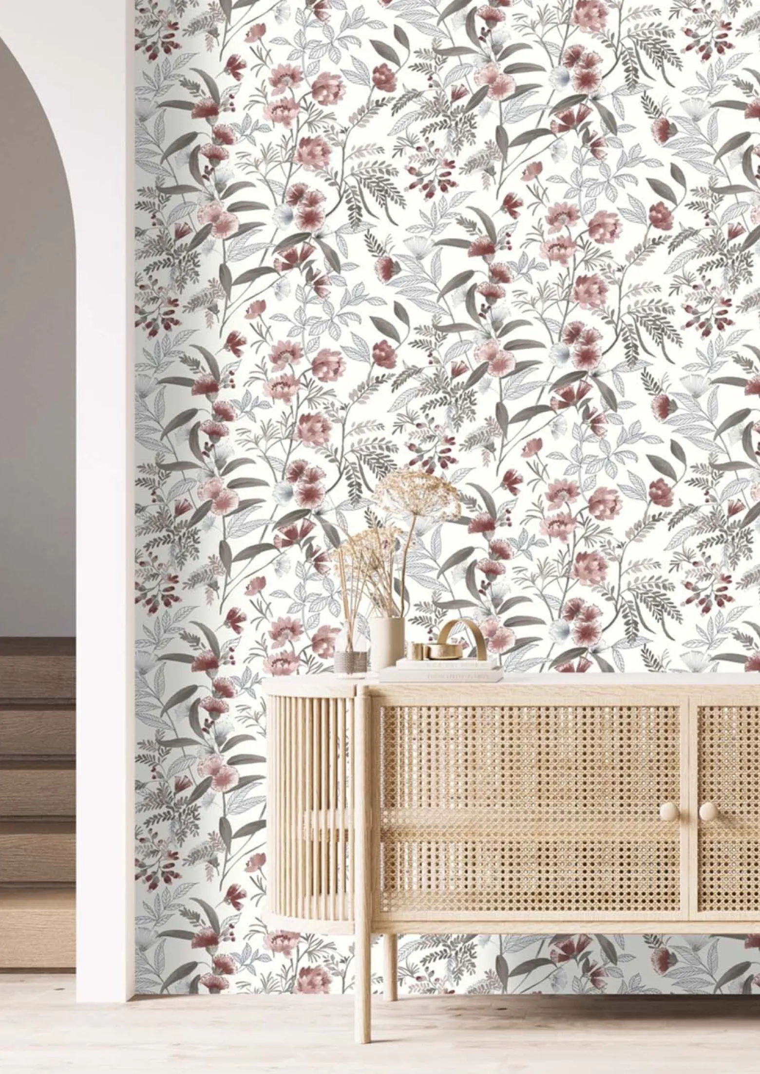 Vliestapete Rasch Floral Aquarell Weiß Rot 869118
