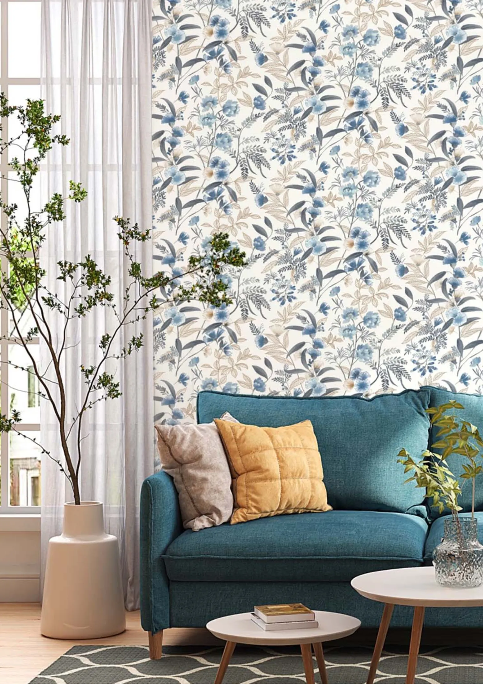 Vliestapete Rasch Floral Aquarell Weiß Blau 869125
