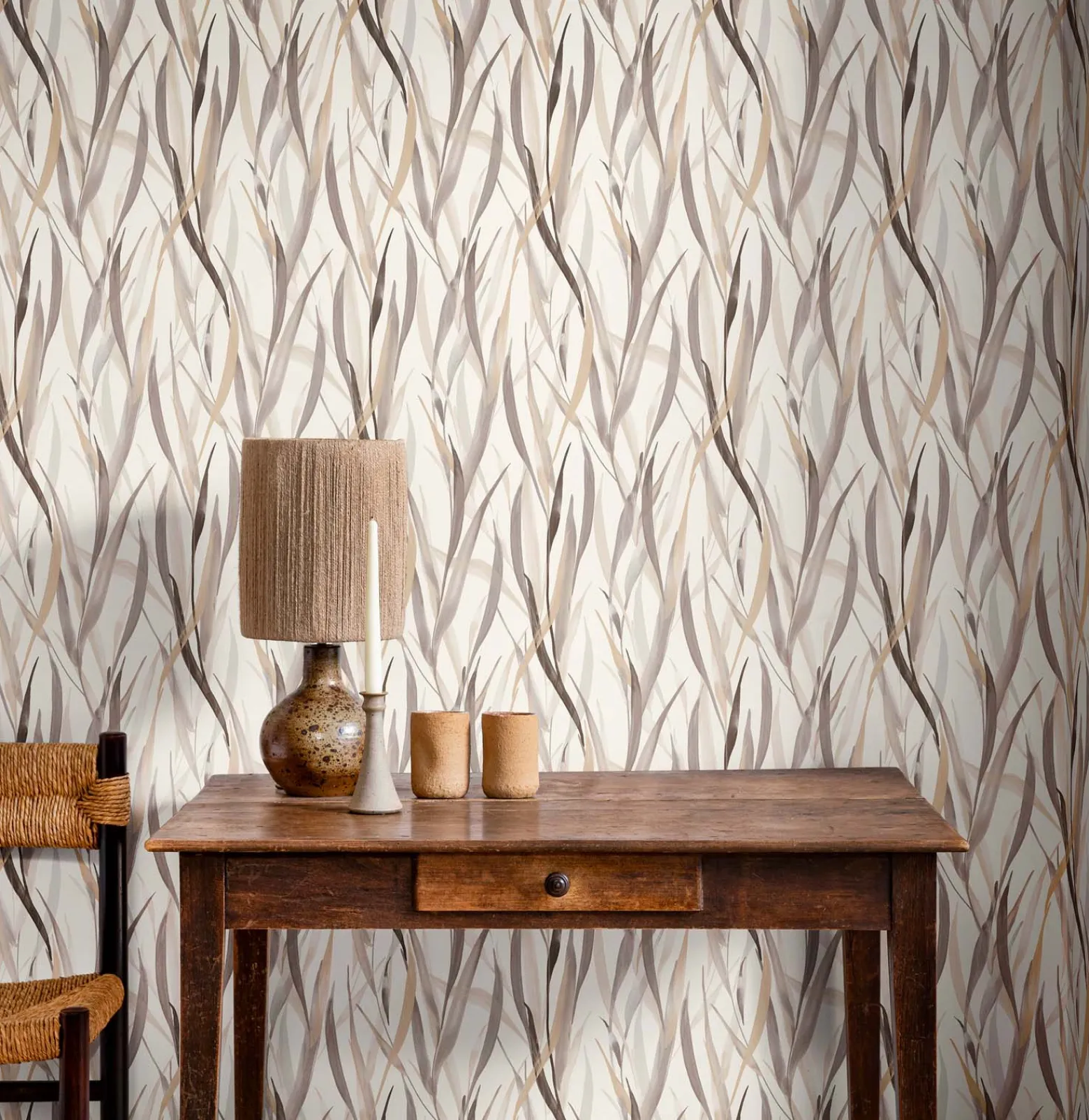 Vliestapete Rasch Floral Gräser Creme Grau Braun 330205