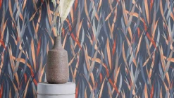 Vliestapete Rasch Floral Gräser Blau Orange 330236