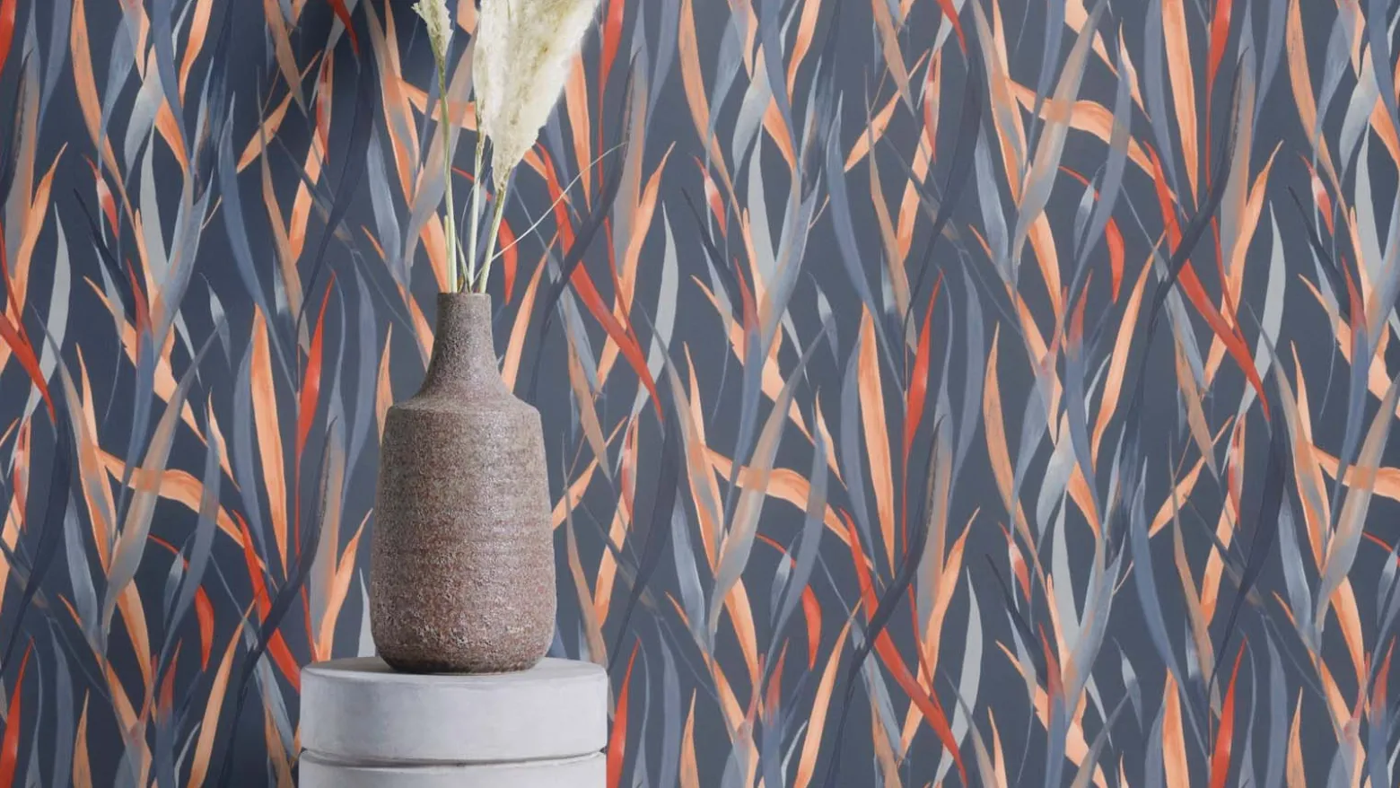Vliestapete Rasch Floral Gräser Blau Orange 330236