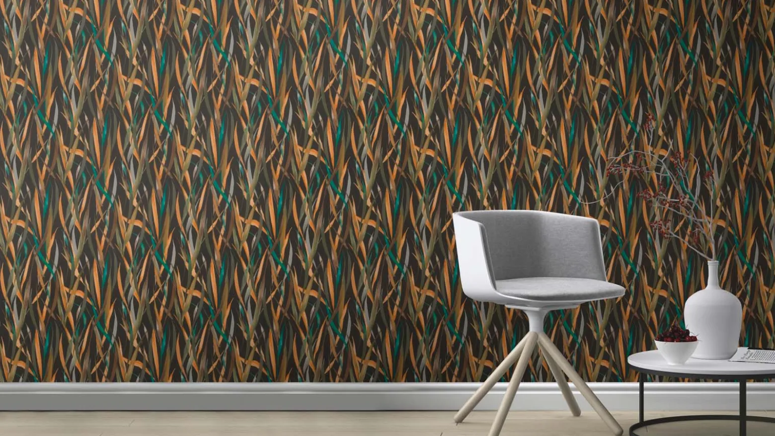 Vliestapete Rasch Floral Gräser Schwarz Grün Gelb 330250