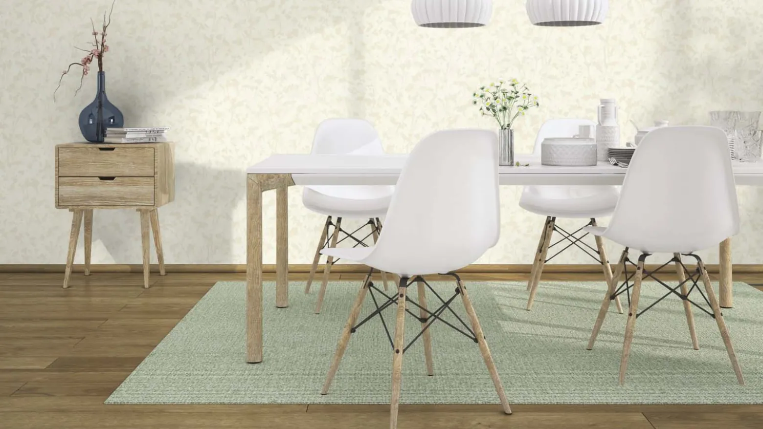 Vliestapete Rasch Floral Weiß Creme Metallic 720730