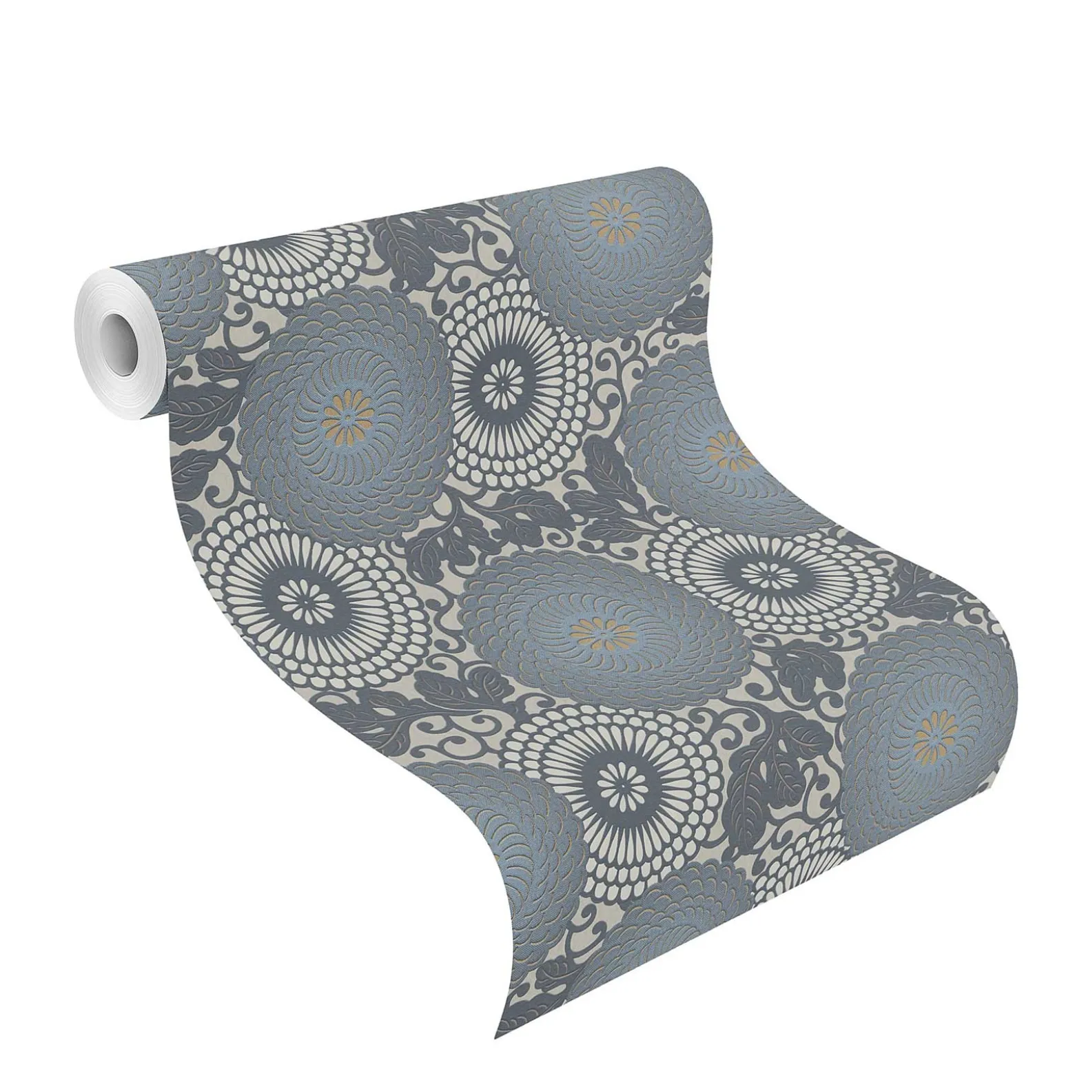 Vliestapete Rasch Ornament floral blau Glanz 759051