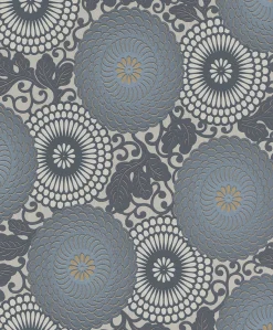Vliestapete Rasch Ornament floral blau Glanz 759051