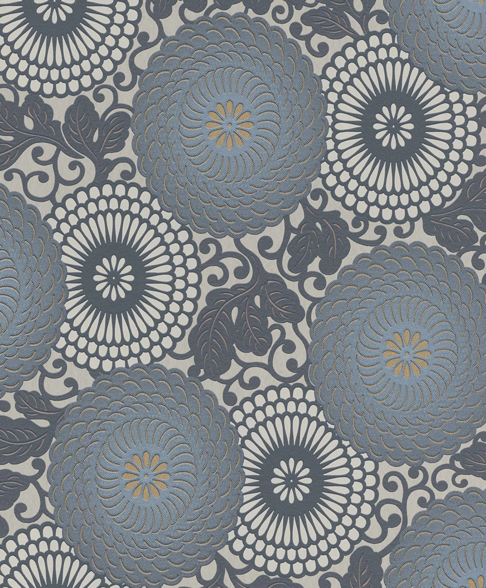 Vliestapete Rasch Ornament floral blau Glanz 759051