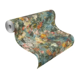 Vliestapete Rasch Passepartout Blumen blau bunt 605655
