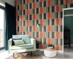 Vliestapete Rasch Patchwork Stoff orange blau 484458
