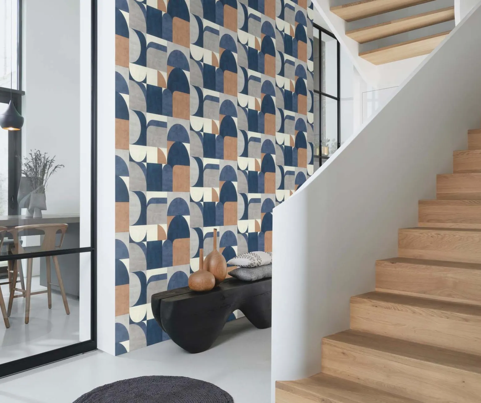 Vliestapete Rasch Retro Grafik Blau Grau Beige 866544