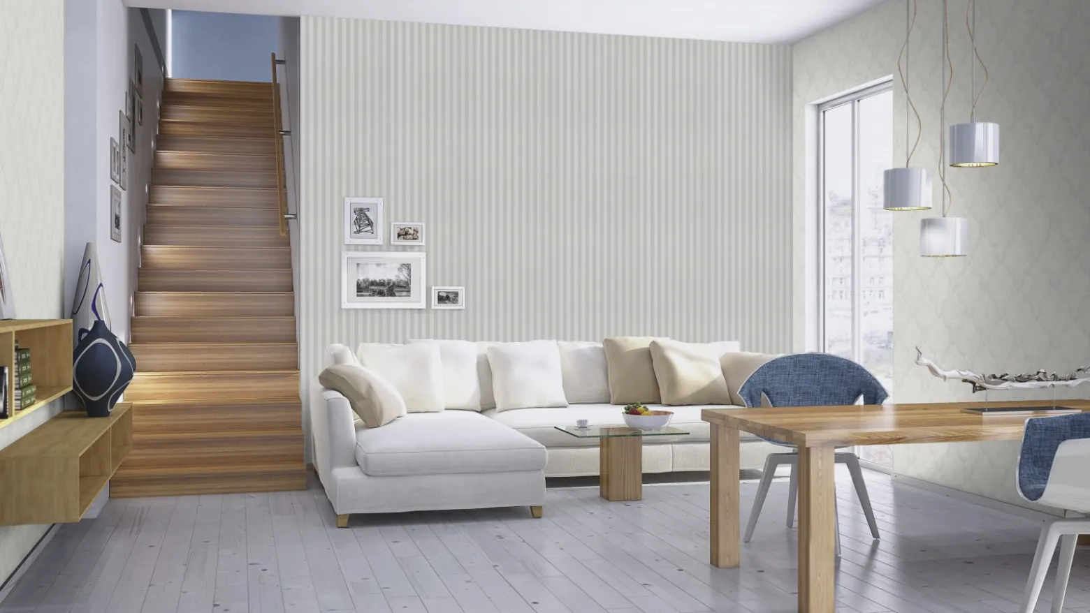 Vliestapete Rasch Trianon Streifen weiß silber 515343