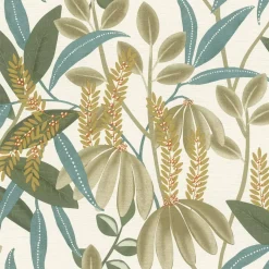 Vliestapete Rasch Tropisch Aquarell Creme Grün 580624