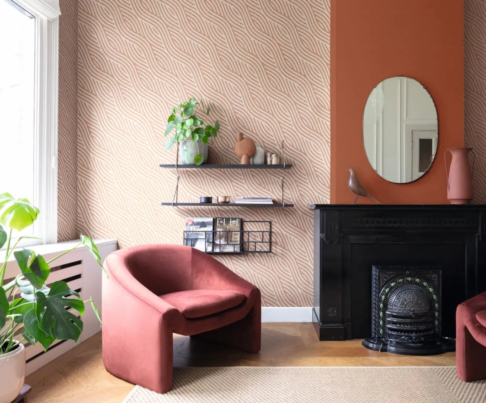 Vliestapete Rasch Uni Textilstruktur orange-rot 449051