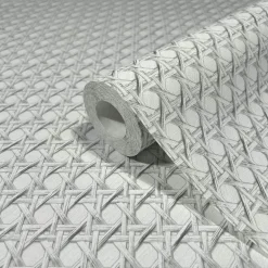 Vliestapete Rattan Optik 3D-Effekt Grau Weiß 45754