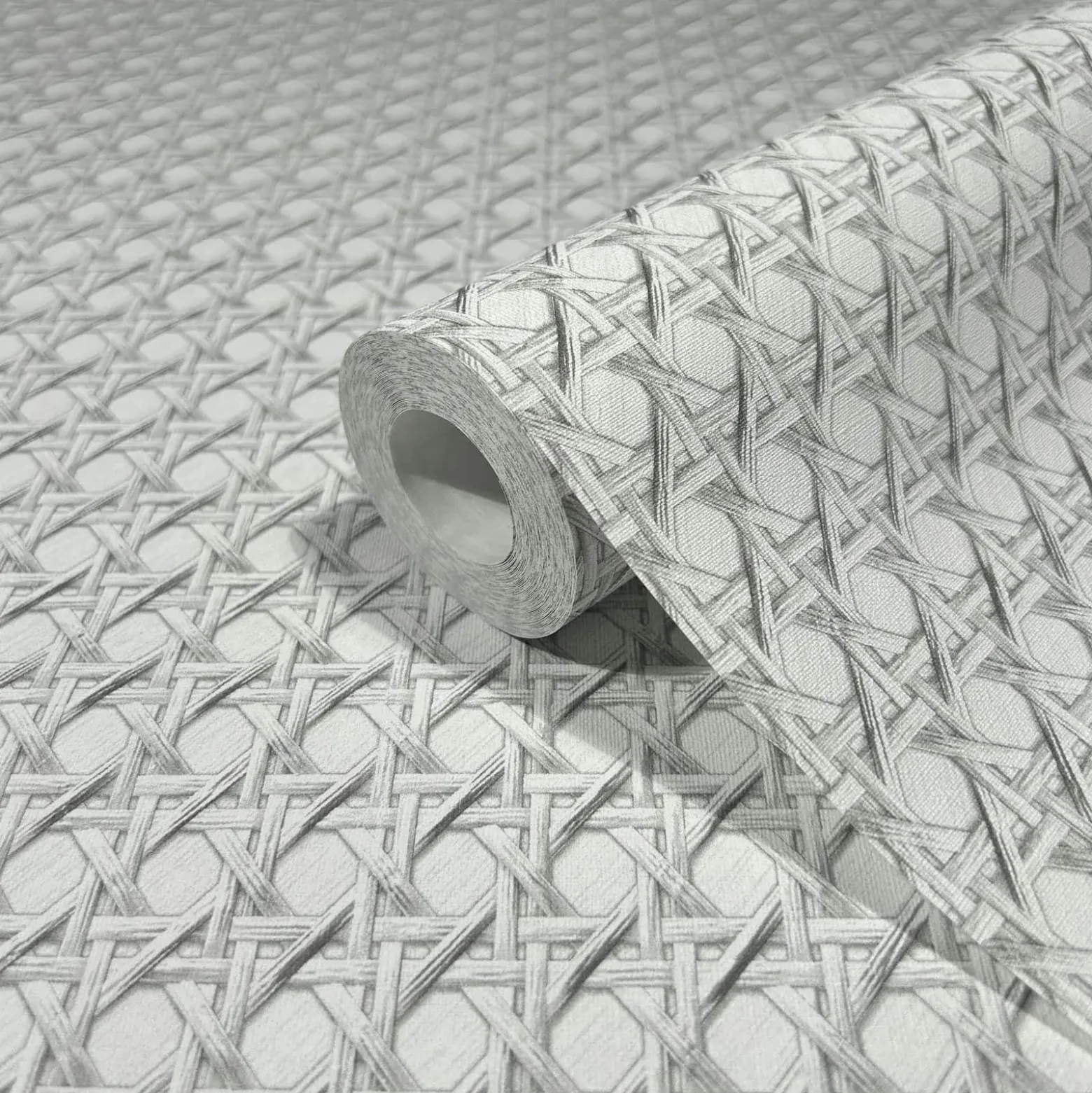 Vliestapete Rattan Optik 3D-Effekt Grau Weiß 45754