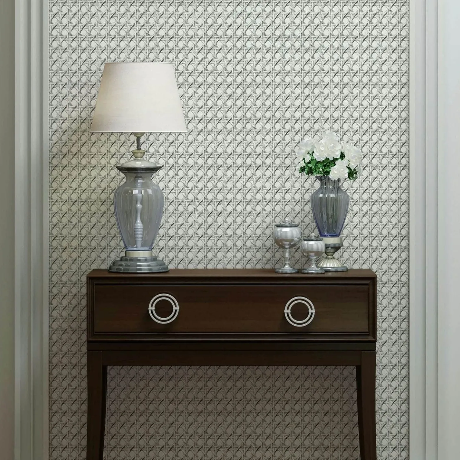 Vliestapete Rattan Optik 3D-Effekt Grau Weiß 45754