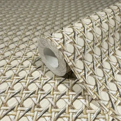 Vliestapete Rattan Optik 3D-Effekt Beige 45752