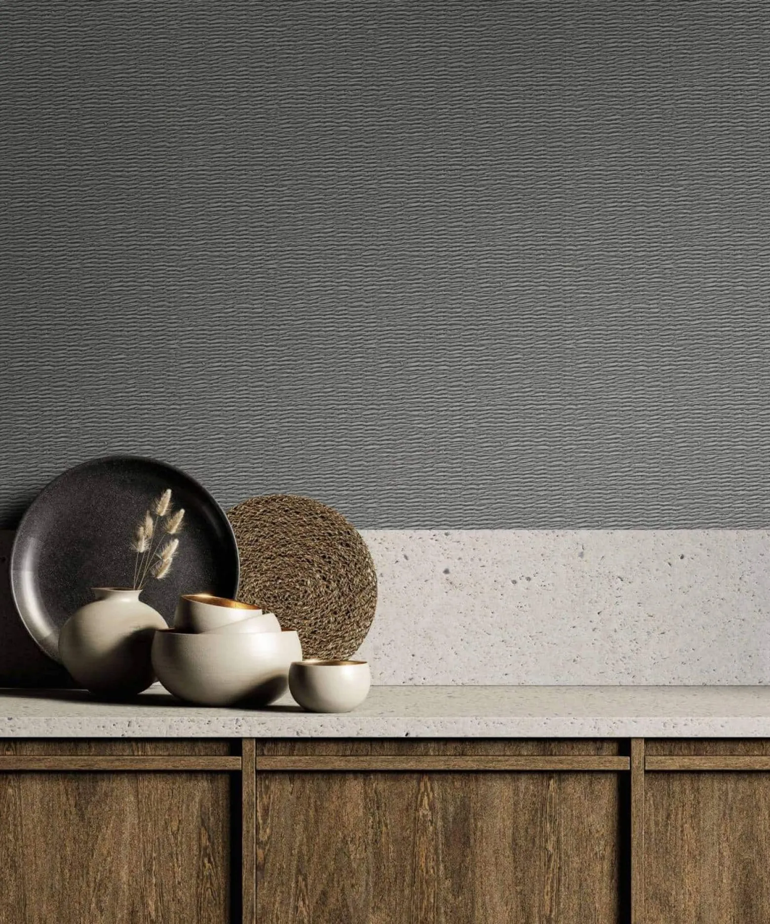Vliestapete Rattan Weboptik Struktur Grau Braun 33386