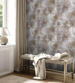 Vliestapete Rauten Muster Grau Gold Metallic 38976-4