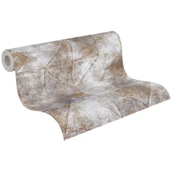 Vliestapete Rauten Muster Grau Gold Metallic 38976-4