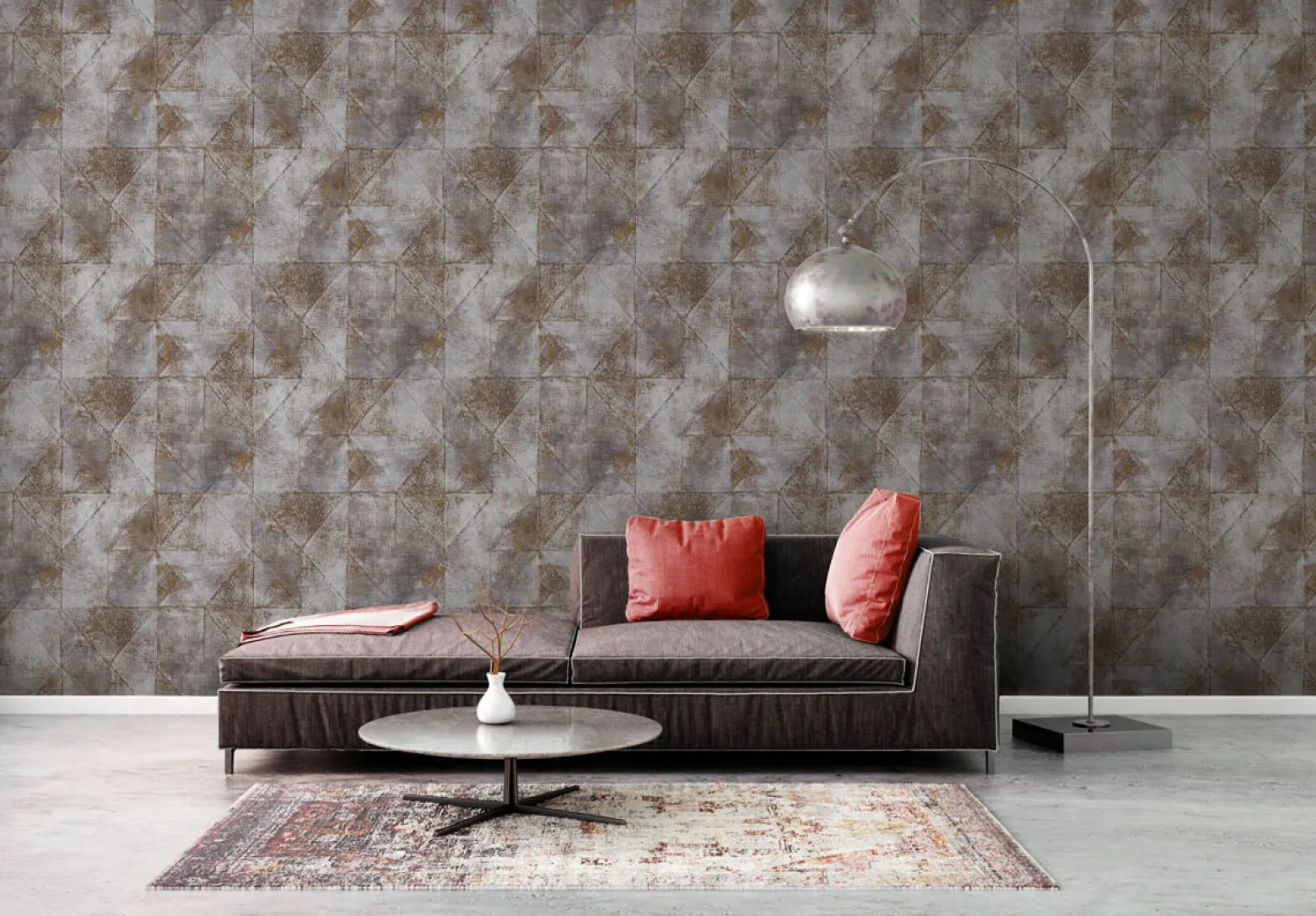 Vliestapete Rauten Muster Grau Gold Metallic 38976-4