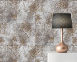 Vliestapete Rauten Muster Grau Gold Metallic 38976-4
