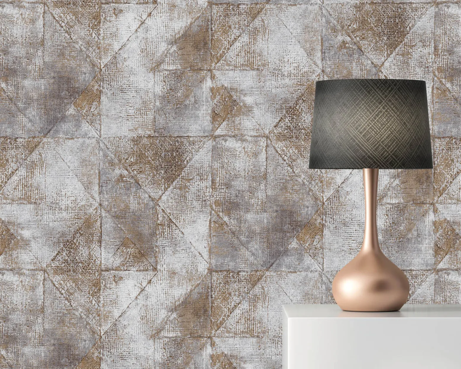 Vliestapete Rauten Muster Grau Gold Metallic 38976-4