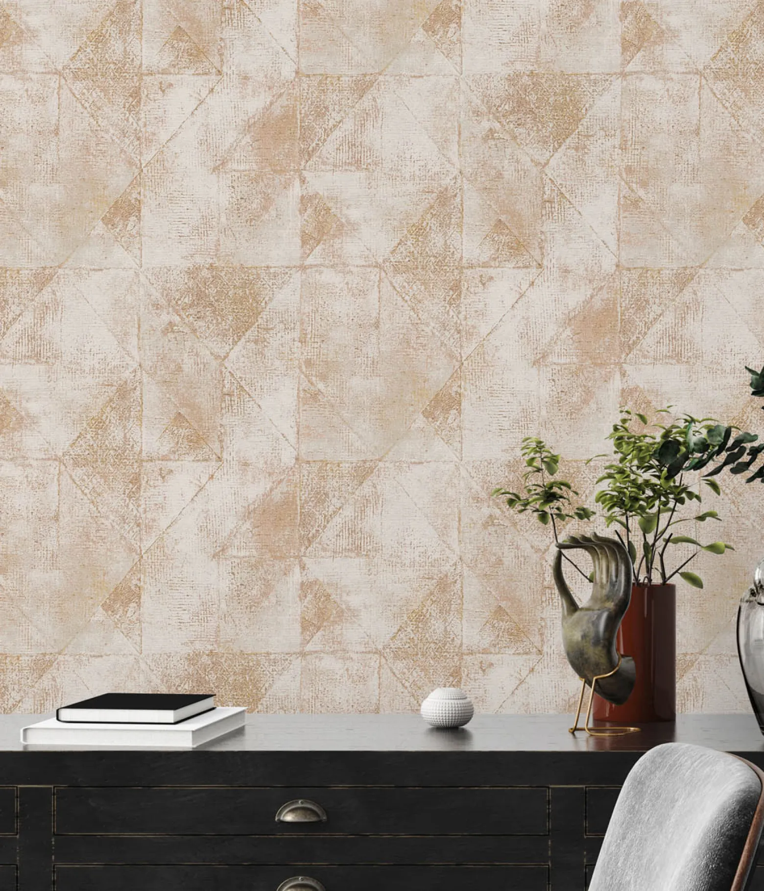 Vliestapete Rauten Muster Hellgrau Gold Metallic 38976-5